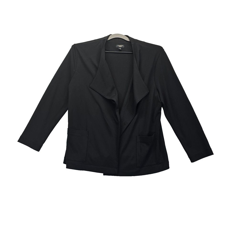 Talbots Drape Front Cardigan Jacket Petite  Medium‎ Black Work Career Pockets